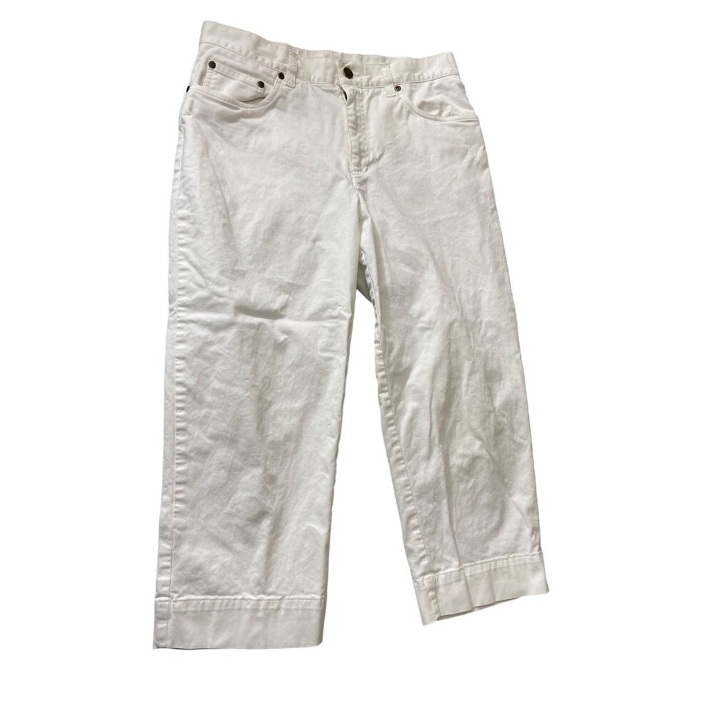 Hearts Of Palm Womens Cropped Pants Size 10 White Rhinestone Cutout Hem Preppy
